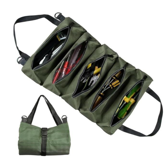 Sacoche à Roulettes pour Outils Sac à Outils en Toile Portable avec 5 Poches à Fermeture éclair Sac à Roulettes Petit Modèle
