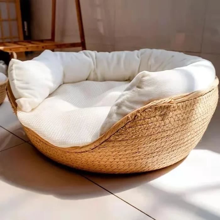 Lit doux pour animaux de compagnie,chenil pour chat et chien,canapé en bambou tissé,paniers de - Pet Bed with Pillow-32cmx32cm