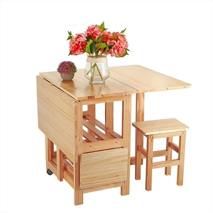 Ensemble Table Pliante en Bois de Pin + 4 Chaises Pliante pour Salle à