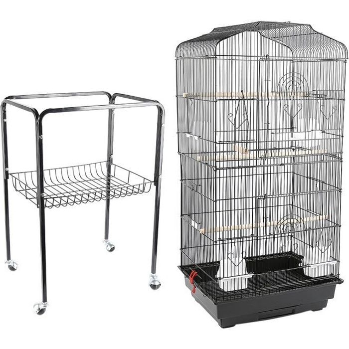 Volière pour Oiseaux - LAIZERE - Grande Cage à Roulettes - 150 6 cm - 4 Mangeoires - 3 Perchoirs