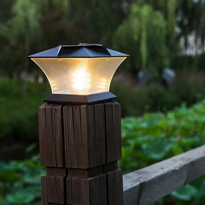 Led Solaire Lampe Pilier Jardin Colonne Exterieur Lumiere Chaude