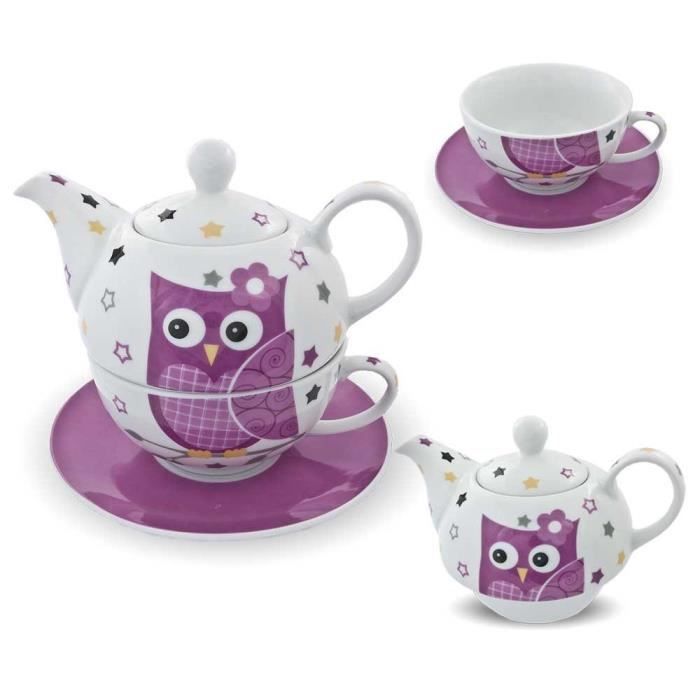 Tea for One Set thé avec théière tasse et soucoupe Motif chouette rose