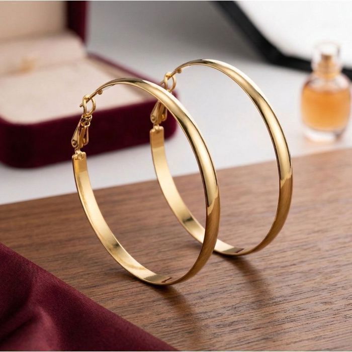 Boucles dOreilles - Grandes - Créoles - Ruban - Plaqué Or Jaune 750/1000 - 50 mm - Femme