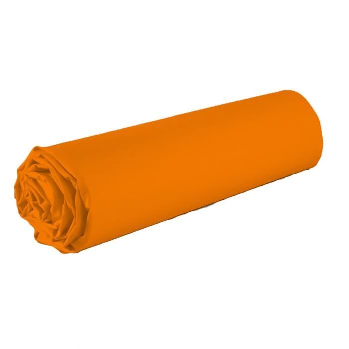 Drap housse - Coton - Orange - 160x200 cm - Uni - 57 fils