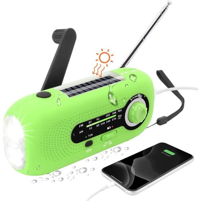 Radio Solaire Dynamo Avec Alarme SOS - Radio D'Urgence Étanche IPX3, Lampe Torche, Batterie 2000mAh (Bleu)