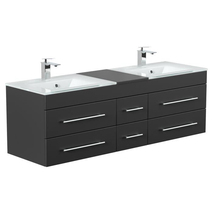 Meuble Salle De Bain Vitro Xl Double Vasque En Verre En Noir