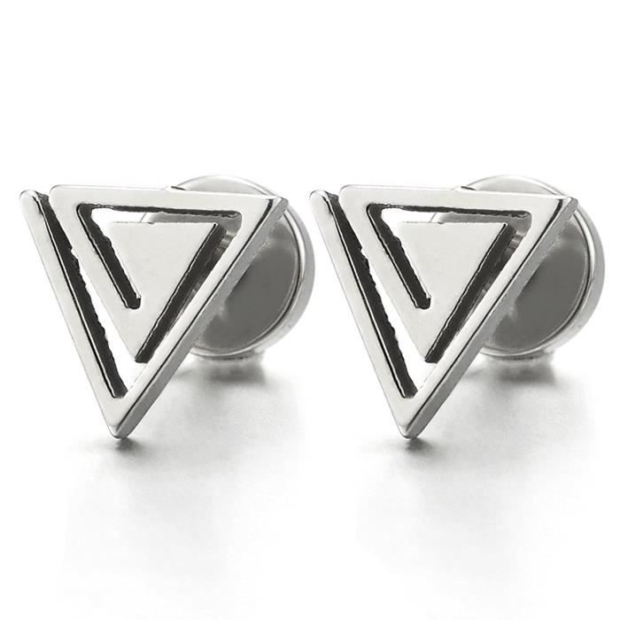 Spirale Triangle Pyramide Egypte Clous doreille Acier Inoxydable Boucles doreilles pour Homme Femme 2 Pi/èces