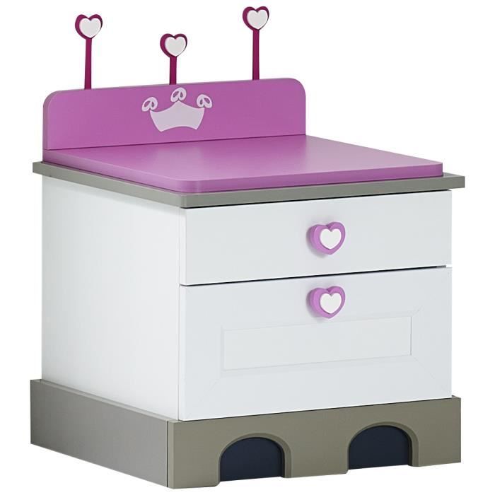 Table De Chevet Pour Fille 50 Cm Avec 2 Tiroirs Coloris Blanc Et