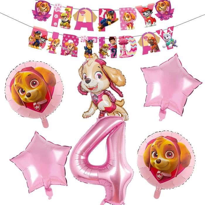 Kit Décoration Anniversaire Patrouille Dog 3 Ans - Ballons Rose Numéro 3, Banderole Happy Birthday Et Accessoires