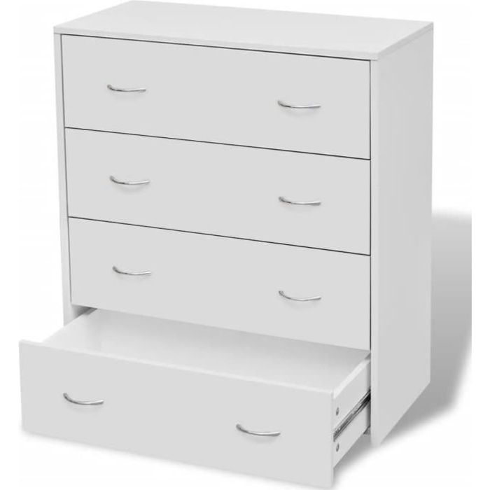 Buffet Commode Meuble de rangement - Bonne qualité - Bahut bas avec 4 tiroirs 60 x 305 x 71 cm Blanc