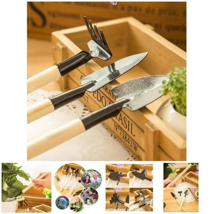 Kit Mini outils de jardin 3 pièces / Kit Jardinage Facile / Outils de  Bonsaï Portable - Pelle Râteau Bêche