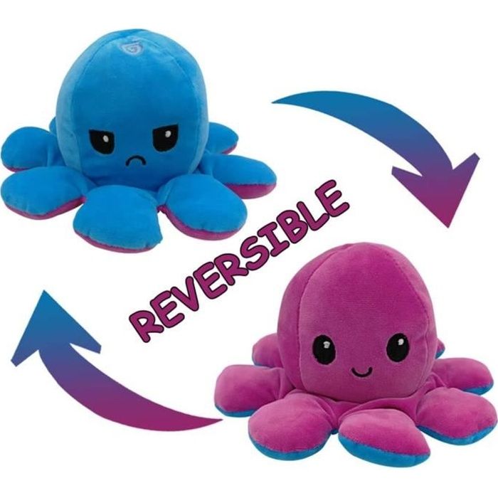 Vert QINQI Jouet en Peluche Double Face Flip Poulpe Jolie Poup/ée de Poulpe R/éversible Poup/ée Danimaux en Peluche Doux Cadeau de Jouets pour Enfants Gar/çons Filles Bleu Clair