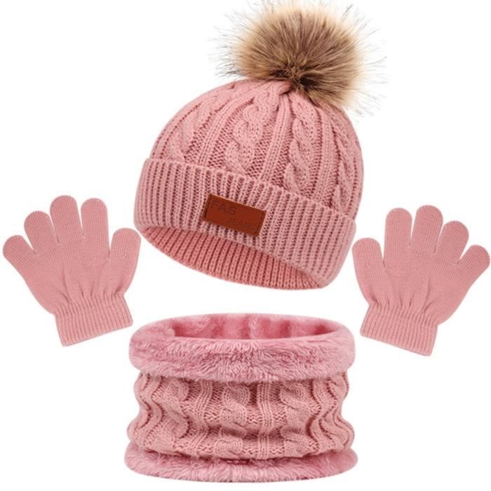 Acheter Bébé enfants une pièce tricoté Pom chapeau écharpe ensemble enfant  en bas âge chaud Double fourrure bonnet laine chapeaux écharpes