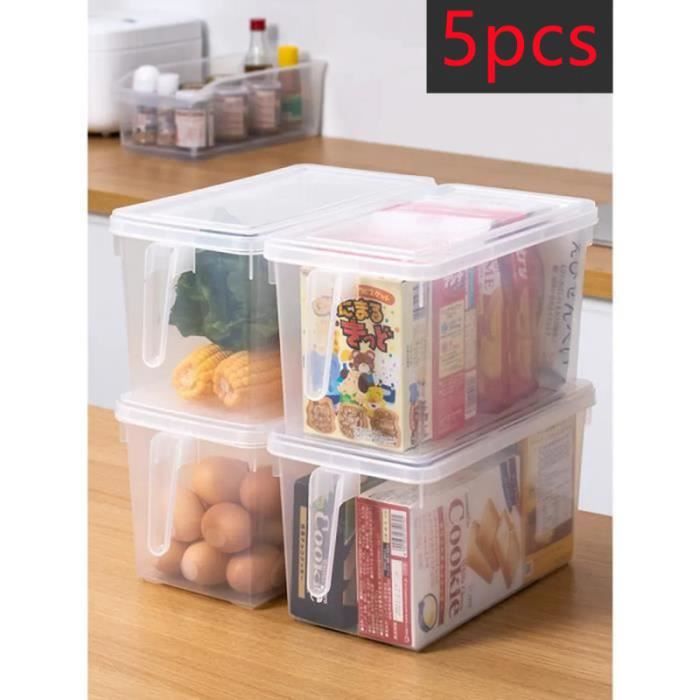 Boîte de conservation cuisine 5pcs Boîte de rangement pour le frigo avec couvercle et poignée - transparent
