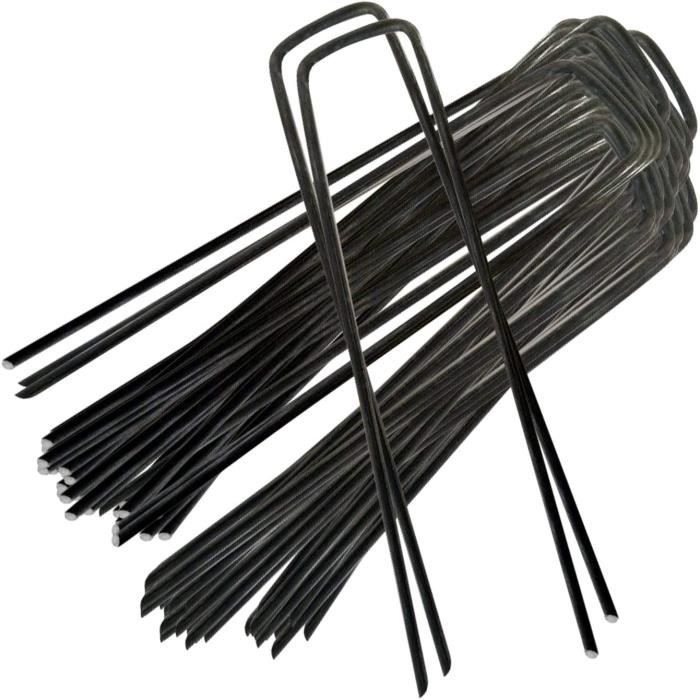 100 Piquets De Jardin En Acier Galvanisé - Agrafes En U Pour Toile De Paillage, Bâche Et Gazon - 15cm