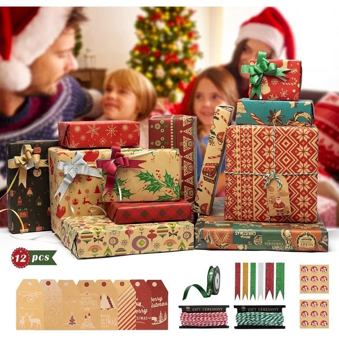 Carton de 60 Rouleaux Papier Cadeaux Spécial Noël - 2m x 0,70m - Papiers  cadeaux