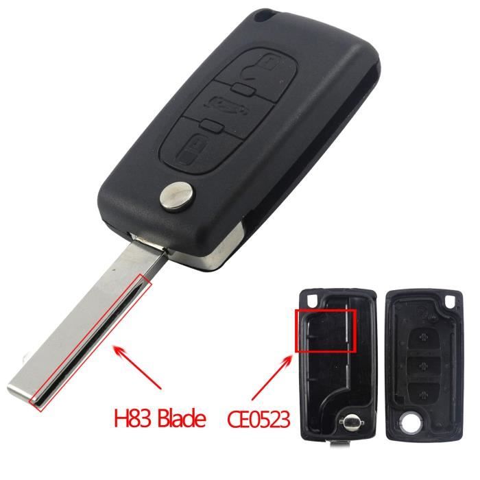 Coque clé,jingyuqin Car Key Shell HU83 CE0536 - 523 pour Peugeot