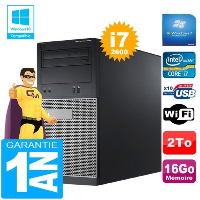 PC Tour Dell Optiplex 9010 – Intel Core I7-2600 – 16Go RAM – 2To Disque – Graveur DVD – Wifi W7