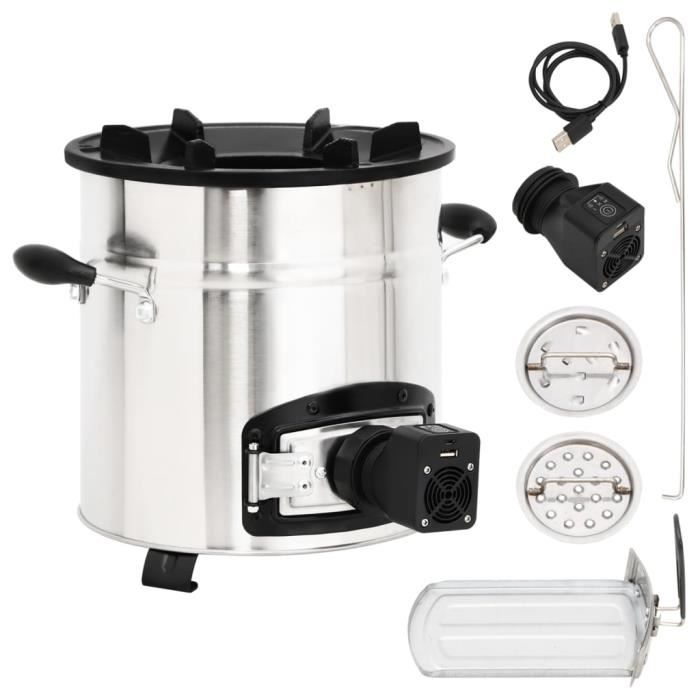 DEX Poêle à bois avec ventilateur USB Argenté 35,5x26x28 cm Inox ...