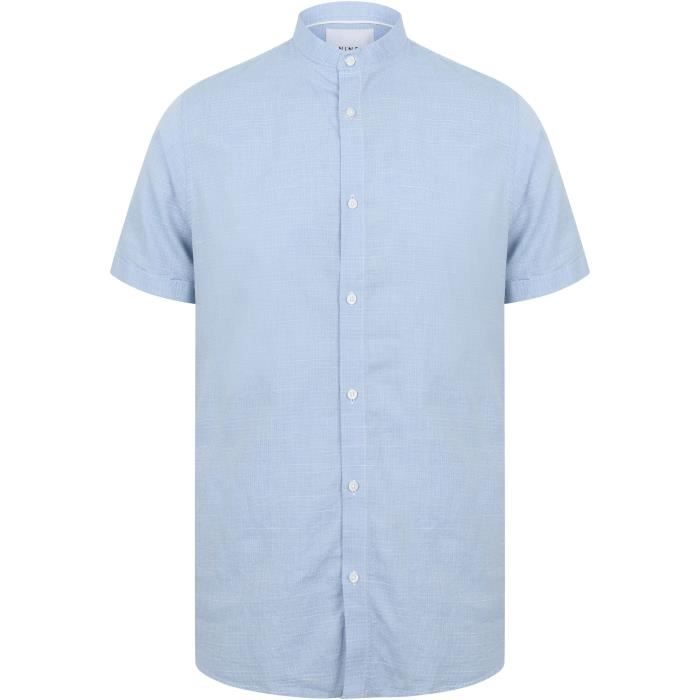 Chemise homme manches courtes col mao Pale Blue Bleu pale Cdiscount Pret a Porter
