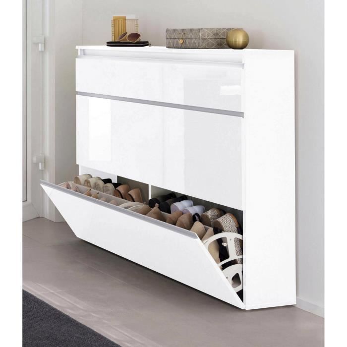 Dmora Meuble à chaussures Piero Armoire polyvalente avec 2 portes et 1 porte abattante 120x27h108 cm Blanc brillant Dmora Meuble à chaussures Piero Armoire polyvalente avec 2 portes et 1 porte abattante 120x27h108 cm Blanc brillant