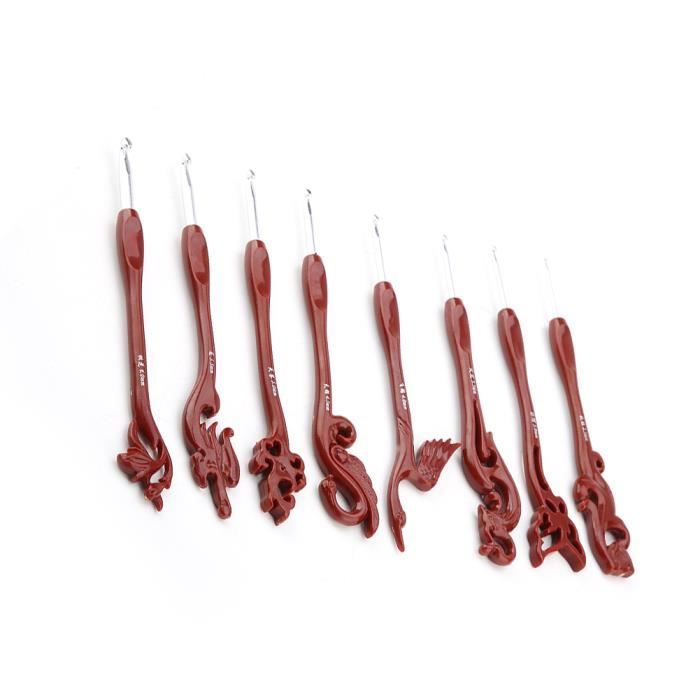 Kit De 9 Crochets à Tricoter Courts (13.5cm) - Taille 2.0 à 6.0mm | Poignée En Bois Ergonomique - Idéal Débutants Et Pro