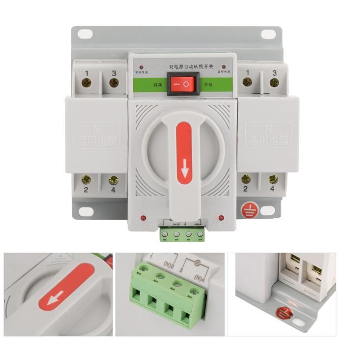 Commutateur De Transfert Automatique 63A 2P 230V - Double Alimentation Secteur/Groupe - Pour Bâtiments, Secours