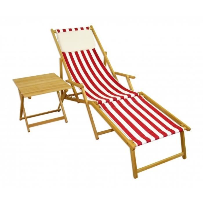 chaise longue pliante - erst-holz - 10-314nftkh - bois naturel - rayé rouge et blanc - repose-pieds