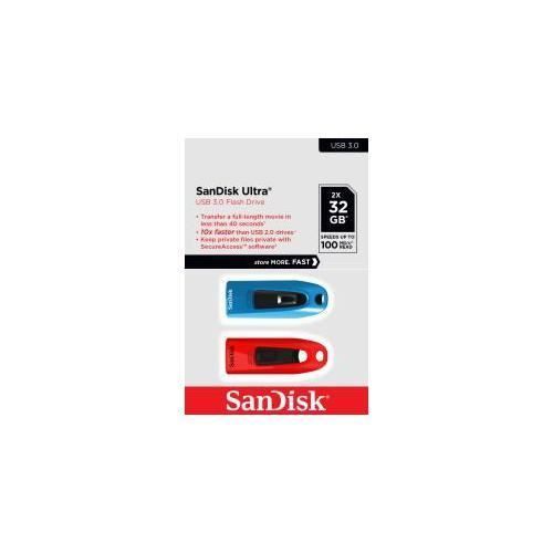 Sandisk ULTRA USB lecteur USB flash 32 Go USB Type-A 3.2 Gen 1 [3.1 Gen 1] Noir (UltraUSB 3.0 Flash Drive 32GB - 2 pack) - 06196591