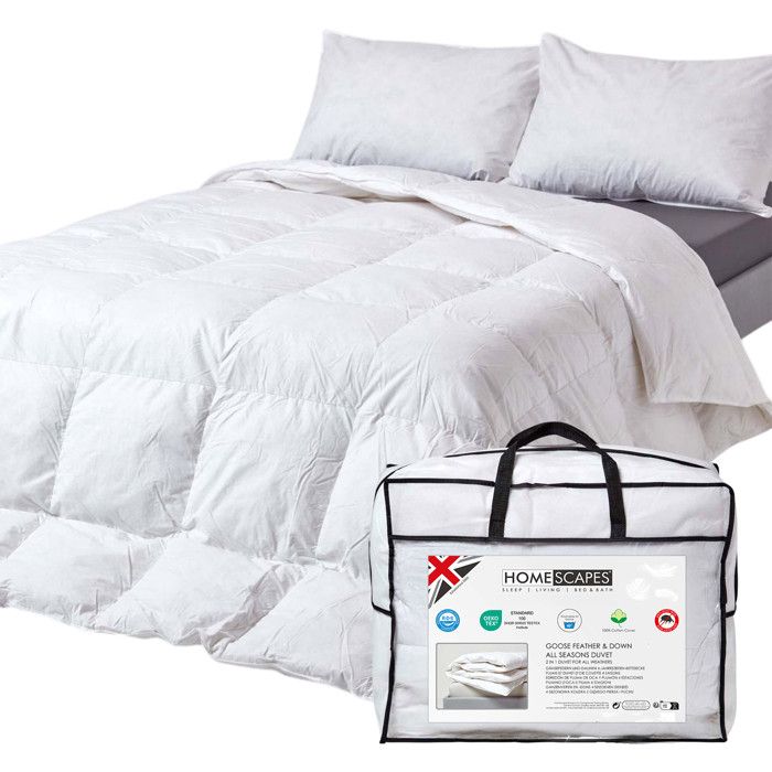 Couette En Duvet D'Oie 4 Saisons 240x260cm - Édredon 2 Personnes 100% Coton Naturel