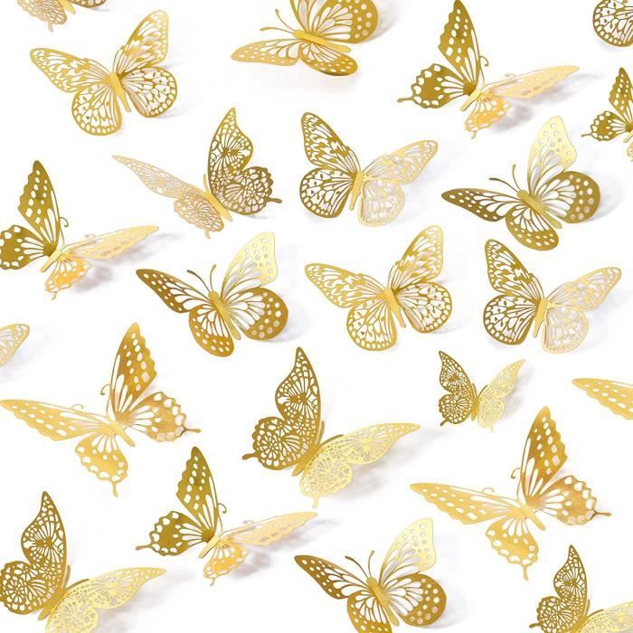 48pcs Stickers muraux mixtes de papillons 3D, Autocollants muraux Vivid Flash pour maison, Papillon dorées décor de chambre