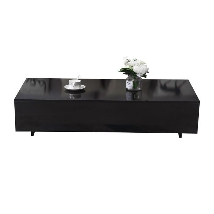 Table Basse Brillante Carrée 70x70 Cm Avec 4 Tiroirs - Noir Et Blanc - Charge 30 Kg - Design Moderne Et Rangement Pratique