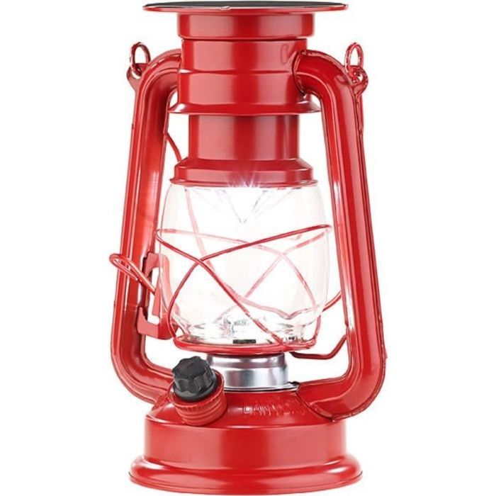 Lampe-tempête solaire LED - LUNARTEC - Rouge - Vintage - Jardin - 40 lumens