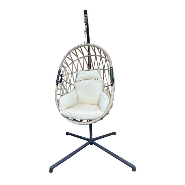 fauteuil suspendu rebecca mobili - polyrattan beige pour intérieur et extérieur