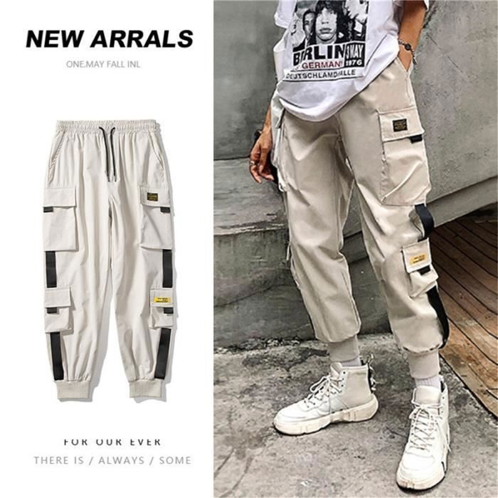 Pantalon cargo pour femmes white E7882 coupe Cargo streetwear hip hop unisexe Blanc Cdiscount Pret a Porter