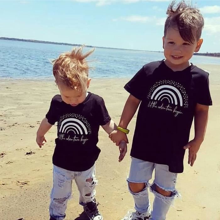 Tout Petit Enfant Bebe Garcon Fille A Manches Courtes Lettre Arc Tops T Shirt Imprimer Vetements Noir Noir Cdiscount Pret A Porter