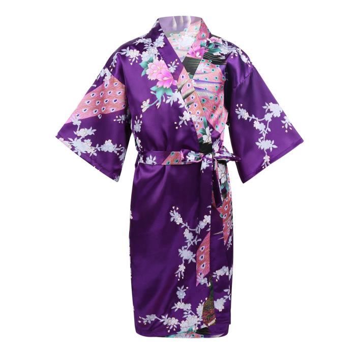 Enfant Fille Peignoir Satin Pyjama Kimono Robe Satin Japonais Chemise De Nuit Anniversaire Cadeau Robe De Chambre 3 14 Ans Violet Violet Achat Vente Pyjama Soldes Cdiscount