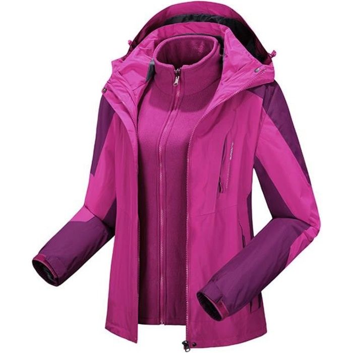 Blouson de Ski Femme 3 en 1 Imperm able Doubl Polaire A Capuche