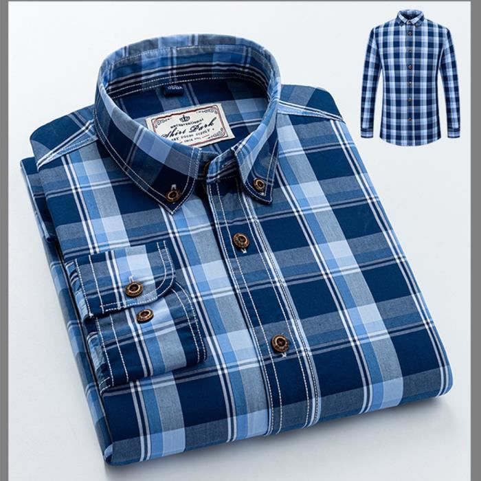 Chemise Homme Orvis XL Flanelle épaisse Bleu Carreaux Manches Longues
