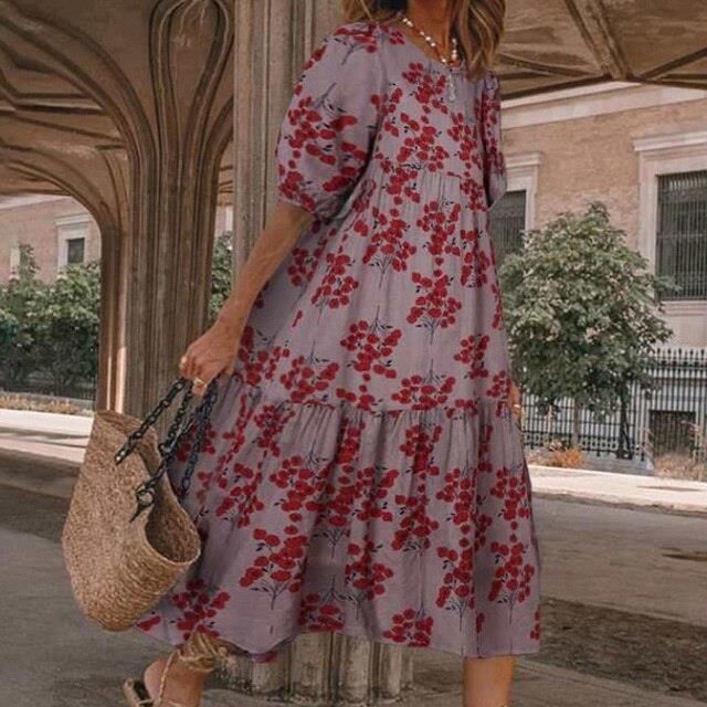 Robe,Robe trapèze Vintage à imprimé Floral pour femmes,ample