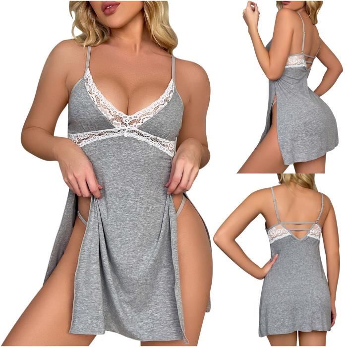 Nuisette Sexy Femme Sensuelle Pantalon De Nuit Confortable En Coton Pour Femmes Jupe Sommeil Sexy Dentelle Chaude A Fente Haute So Gris Cdiscount Pret a Porter
