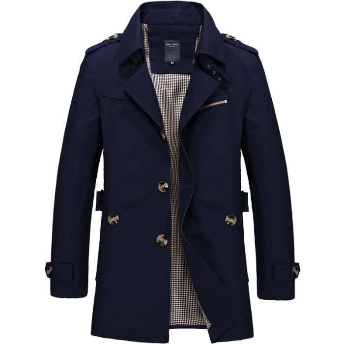 Veste Mi longue Homme Slim Fit en Coton Trench Pour Printemps et