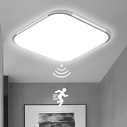 NAIZY Blanc Froid Plafonnier LED 24W 300 x 300mm Rond Moderne Lampe de Couloir avec Détecteur de Mouvement pour Chambre Salon