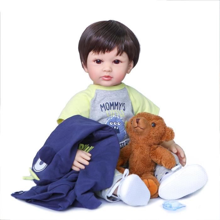 NPK Reborn Toddler Boy Doll, cheveux blonds et bruns, jouet à collectionner, cadeau de Noël, haute 60CM BROWN EYES BROWN HAIR