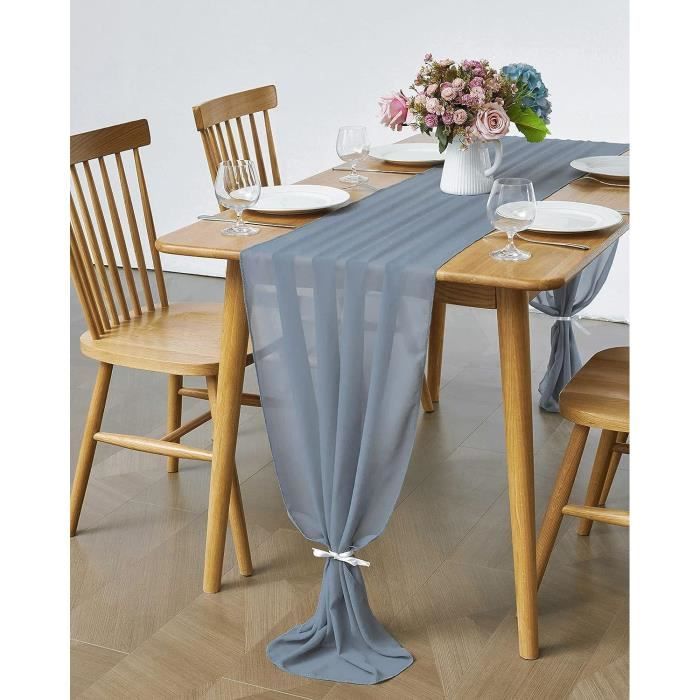 Lot De 4 Chemins De Table Verts 90x300 Cm En Mousseline - Décoration Mariage Bohème, Anniversaire, Fête