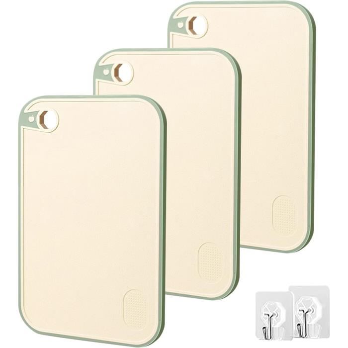 Lot De 3 Planches à Découper En Plastique 31 X 20 Cm - Couleurs Beige, Vert, Rose - Avec Rainure à Jus Et Poignée - Passe Au Lave-vaisselle