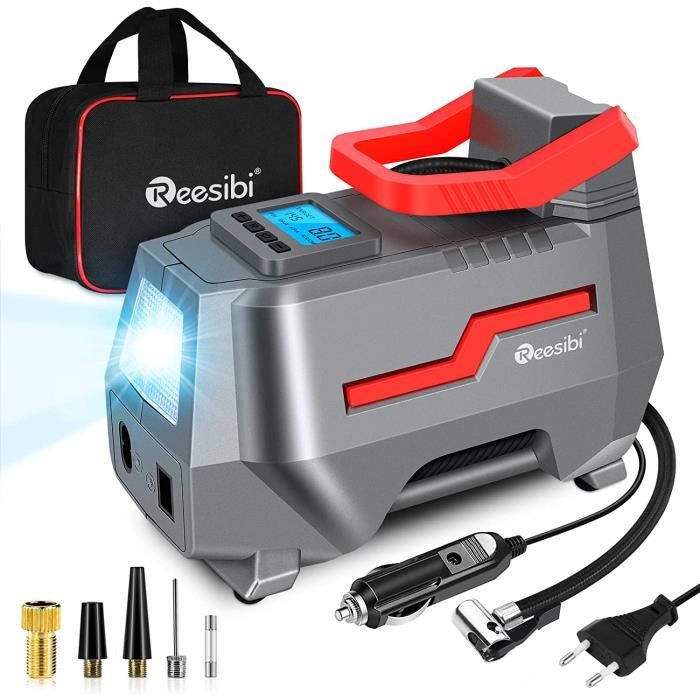 Compresseur Air Reesibi 220V/12V Double Alimentation - Gonflage Pneus Voiture, Moto, Vélo Jusqu'à 150 PSI
