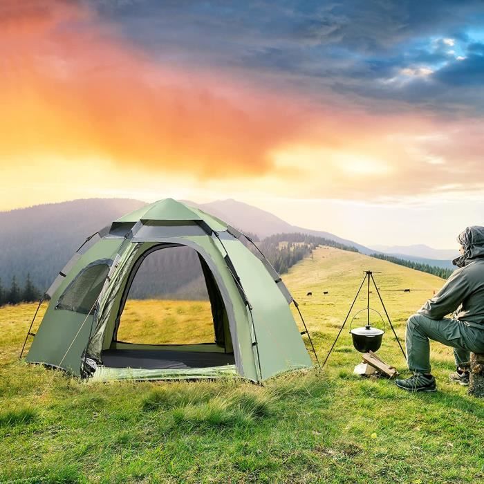 Tente de Camping avec Montage Instantané pour 2-3 Personnes 2 Portes 1 Fenêtre Toile Imperméable Polyester 190T avec Revêtement218