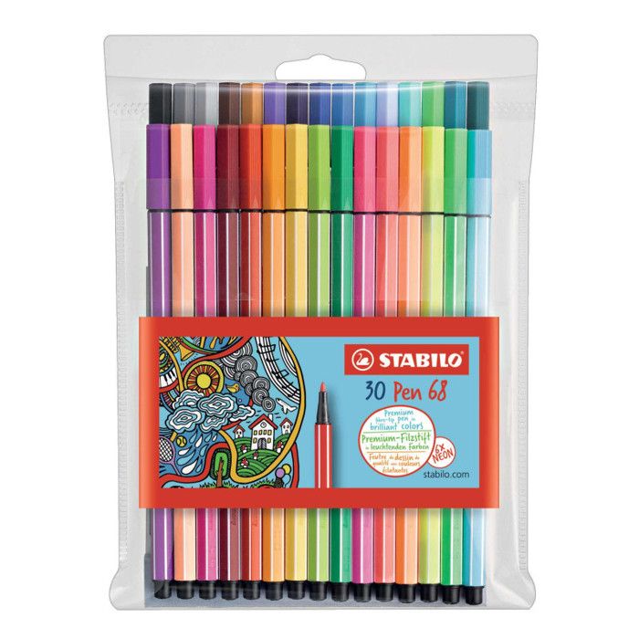 Photo de stabilo-30-feutres-de-dessin-stabilo-pen-68-dont-6-fluo