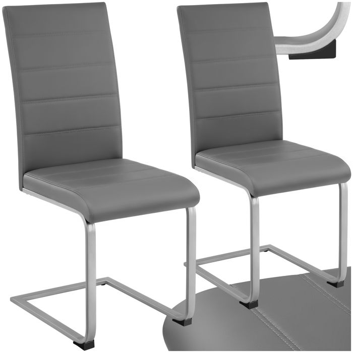 Chaises - TECTAKE - Lot de 2 chaises BETTINA rembourrées revêtement en cuir synthétique dossier ergonomique 41 x 52 x 99 cm - Gris